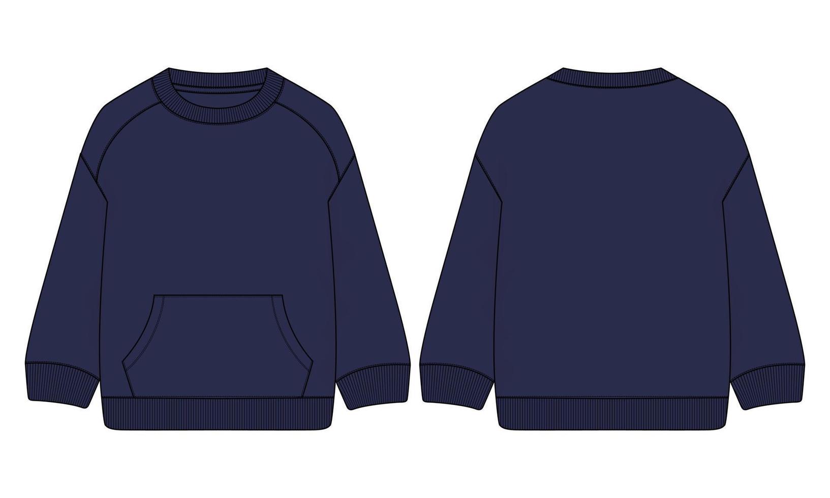 Long sleeve sweatshirt technical fashion flat sketch vector illustration template front and back views.