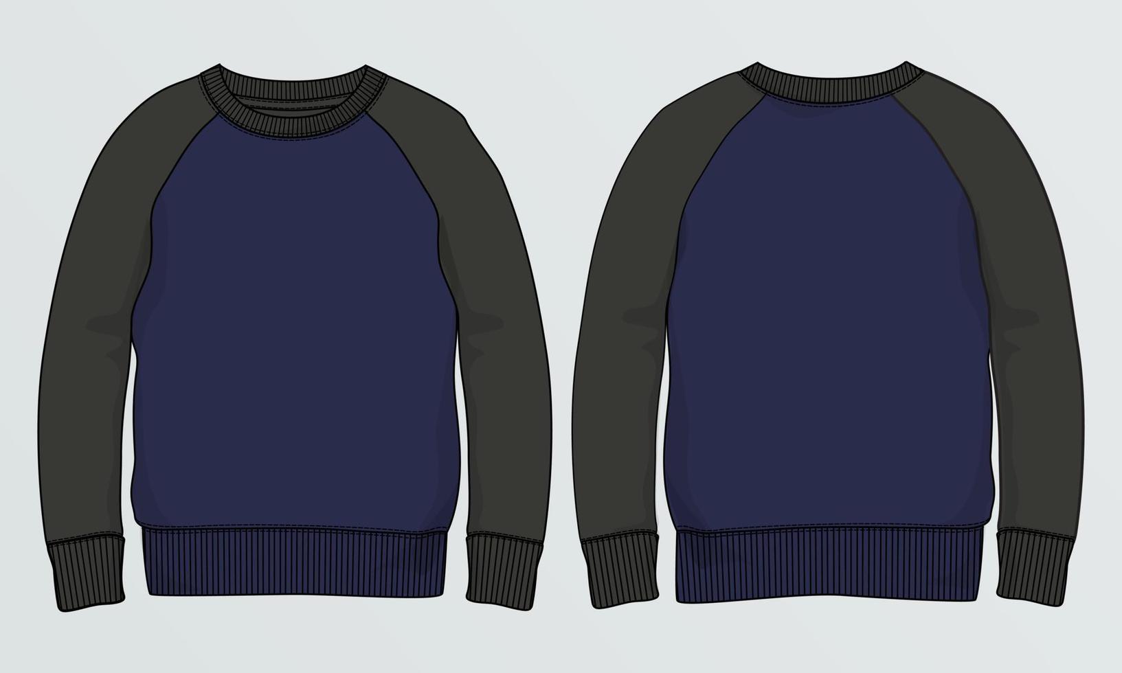 Long sleeve Sweatshirt technical fashion flat sketch vector illustration template front and back views