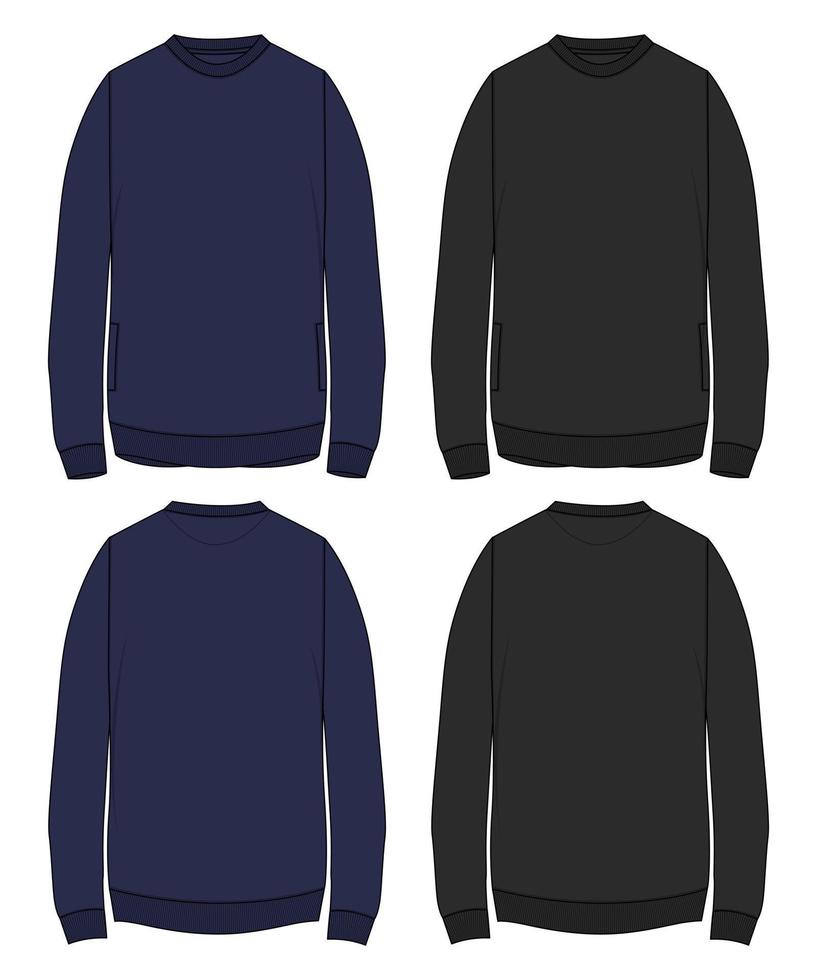 Long sleeve sweatshirt technical fashion flat sketch vector illustration template front and back views.
