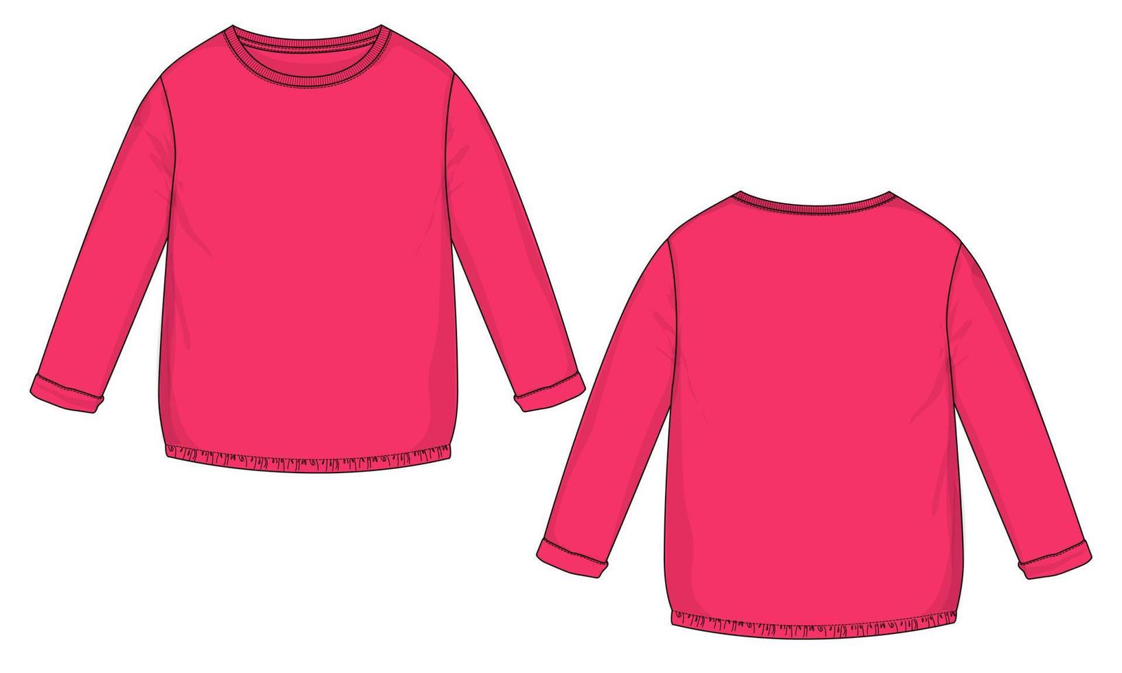 plantilla de vector de dibujo plano de moda técnica general de camiseta de manga larga para mujer.