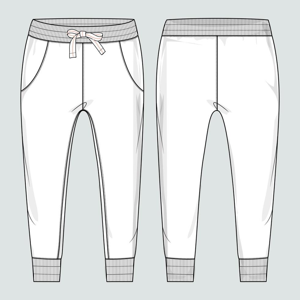Fleece fabric Jogger Sweatpants technical fashion flat sketch vector illustration template front, back views.
