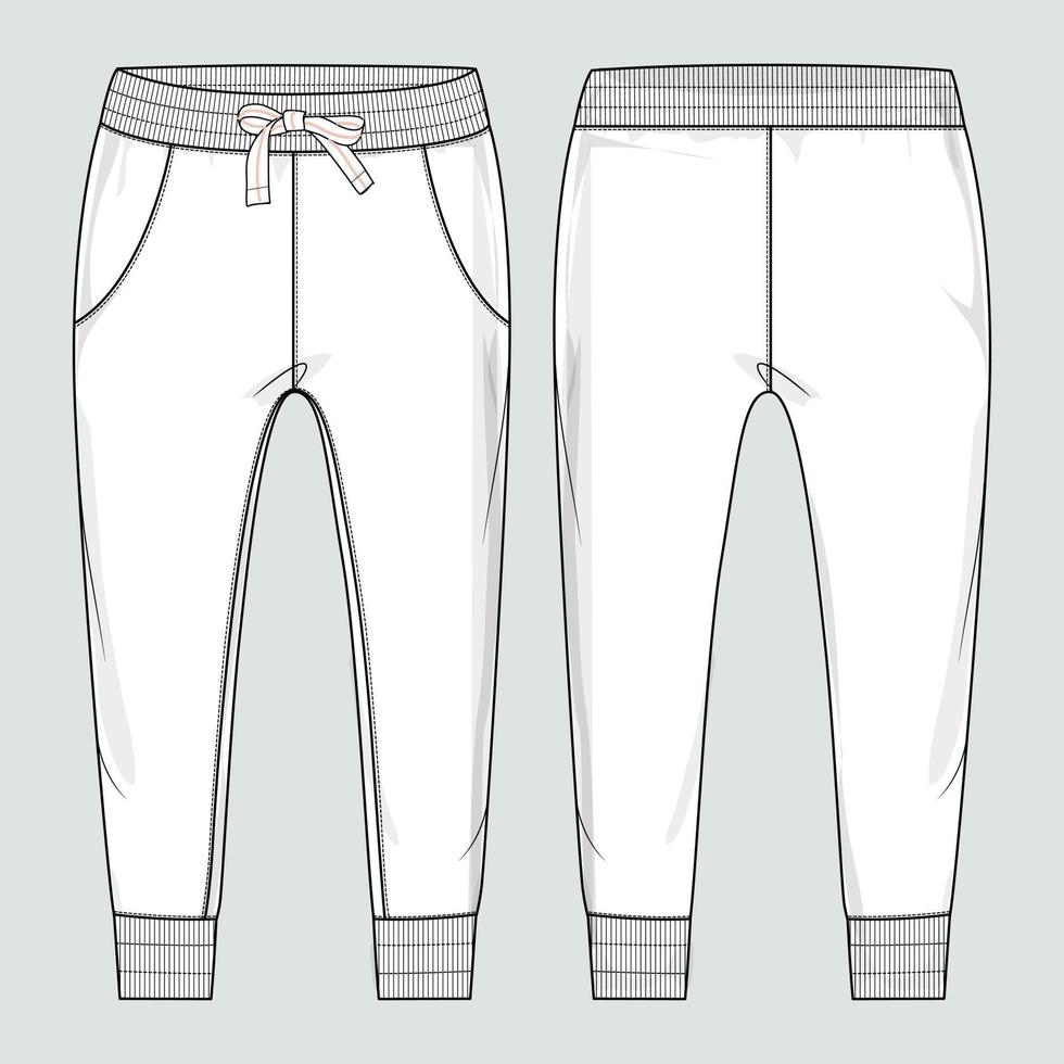 pantalones de chándal jogger de tela polar técnica moda plana dibujo vector ilustración plantilla frontal, vistas traseras.