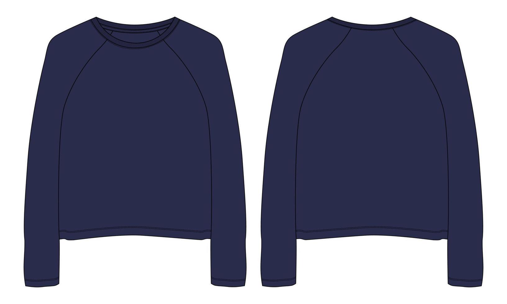 camiseta de manga larga tops plantilla de vector de boceto plano de moda técnica para mujeres.