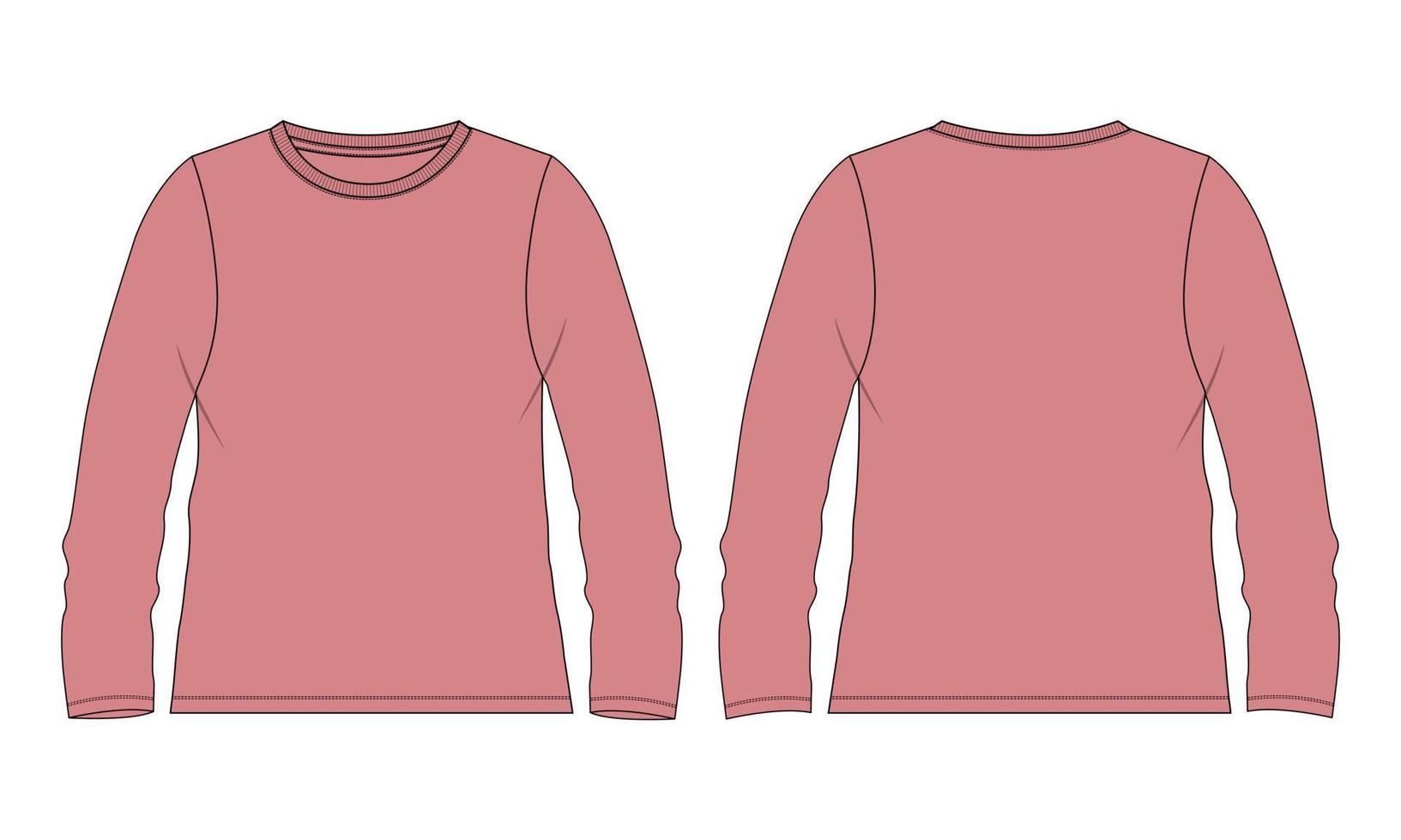 plantilla de vector de dibujo plano de moda técnica general de camiseta de manga larga para mujer.