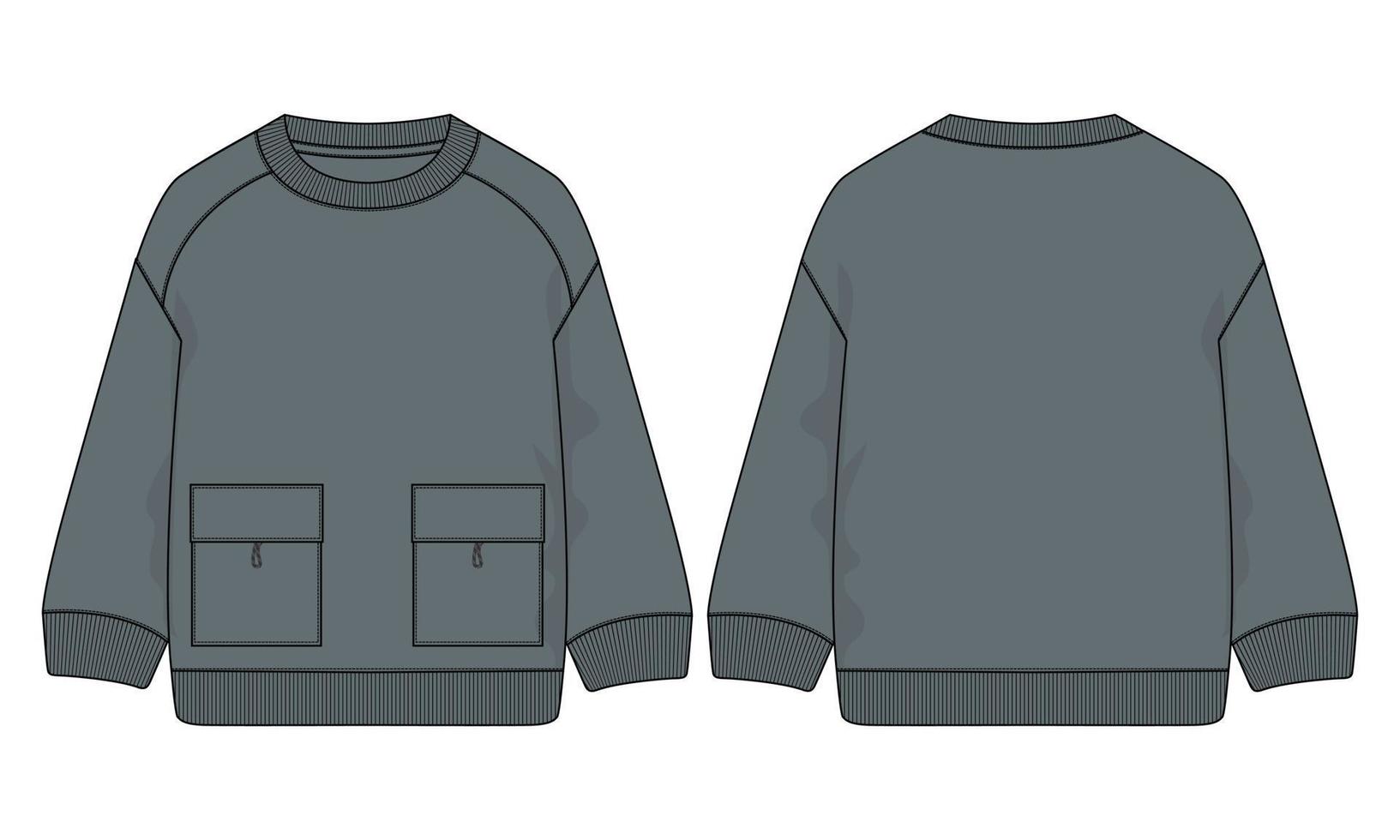 Long sleeve Sweatshirt technical fashion flat sketch vector illustration template front and back views
