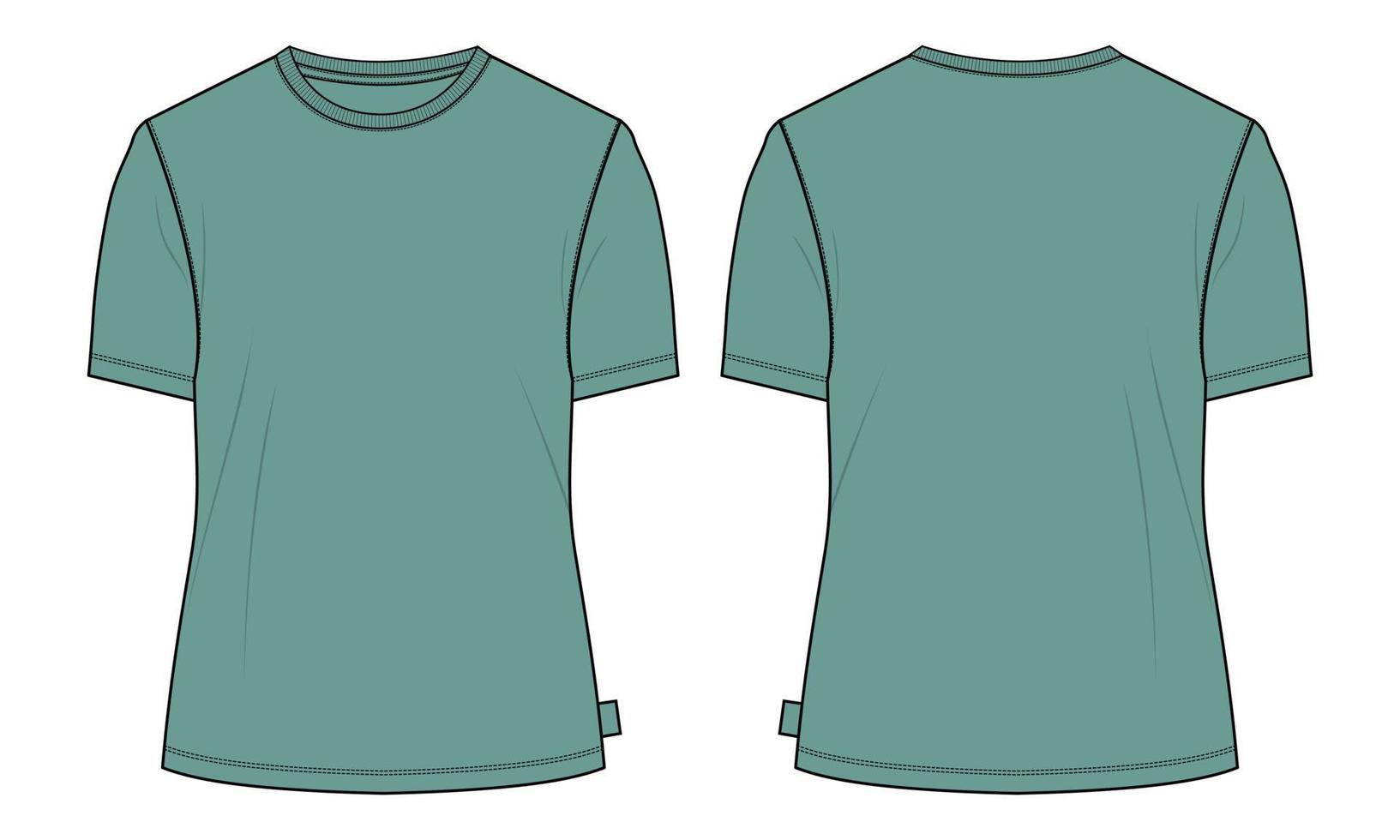 camiseta de manga larga con vista frontal y posterior de la plantilla de ilustración vectorial de boceto plano de moda técnica. vector
