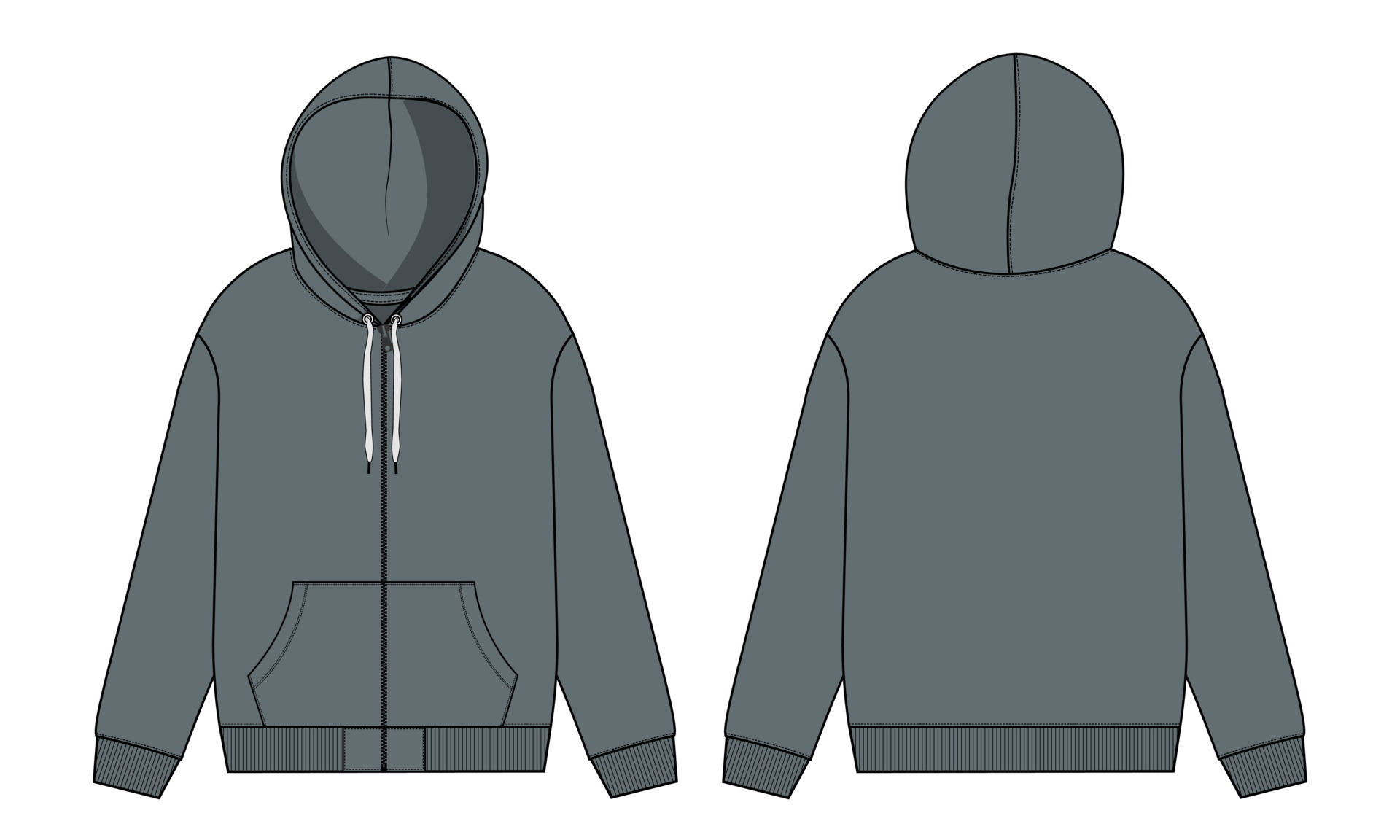 Long sleeve hoodie technical fashion flat sketch Drawing vector ...