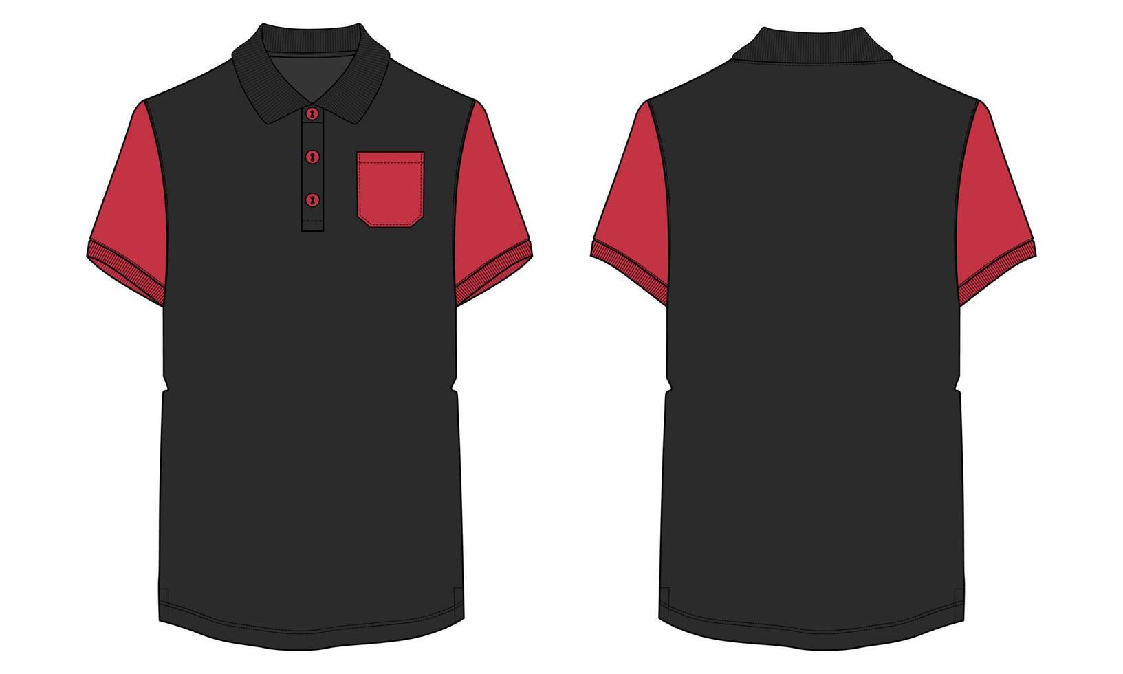 Short Sleeve Polo shirt With Pocket technical fashion flat sketch vector illustration template front and back views.