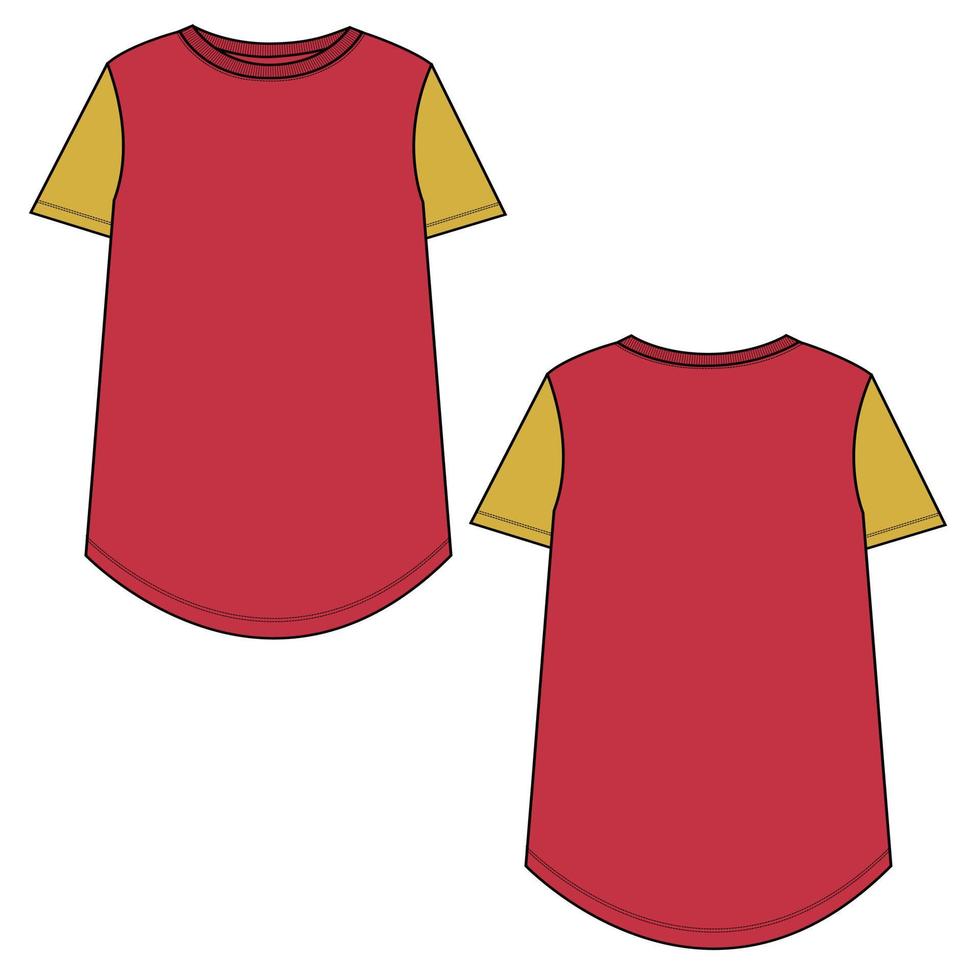 Short sleeve T-shirt Technical sketch fashion template for Women's.Vector art illustration Clothing mock up front and back views vector