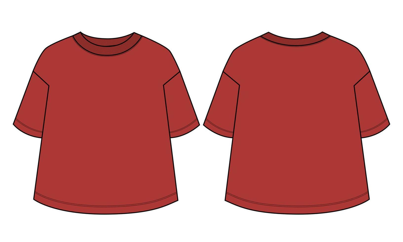 Short sleeve T-shirt Technical sketch fashion template for Women's.Vector art illustration Clothing mock up front and back views vector
