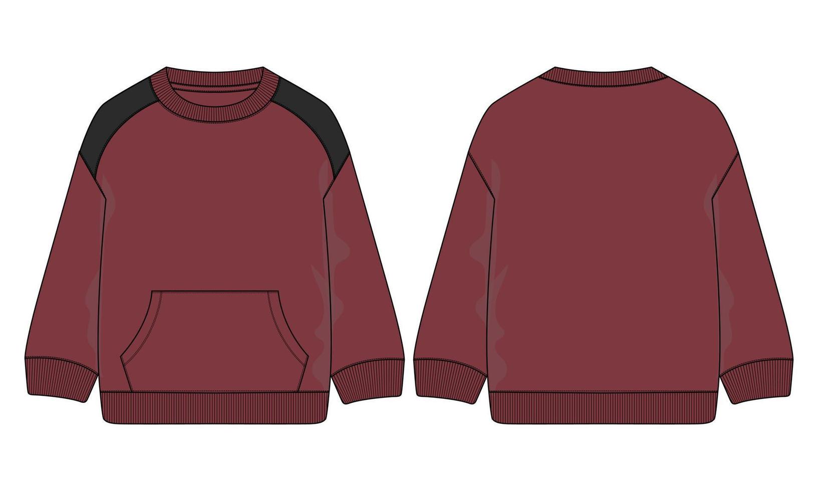 Long sleeve sweatshirt technical fashion flat sketch vector illustration template front and back views.