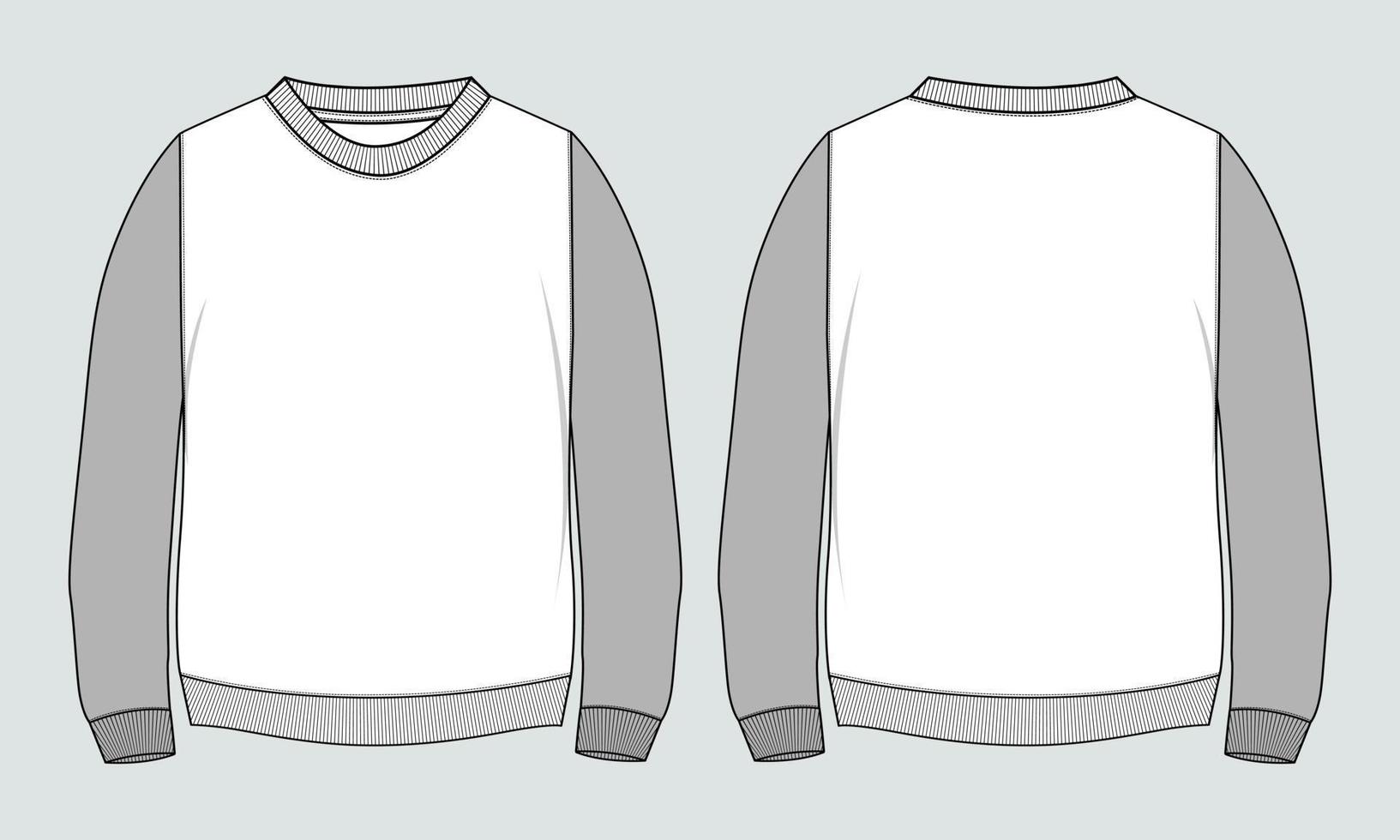 Long sleeve sweatshirt technical fashion flat sketch vector illustration template front and back views.