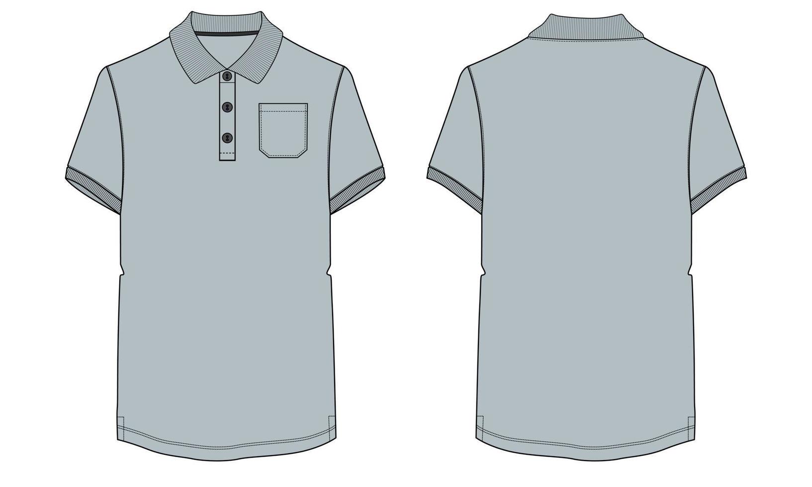 Short Sleeve Polo shirt With Pocket technical fashion flat sketch vector illustration template front and back views.