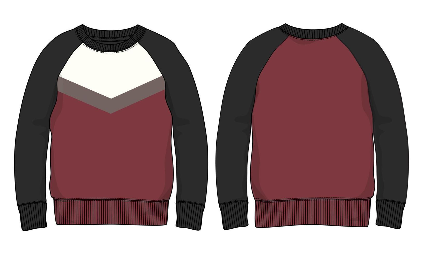 Long sleeve sweatshirt technical fashion flat sketch vector illustration template front and back views.