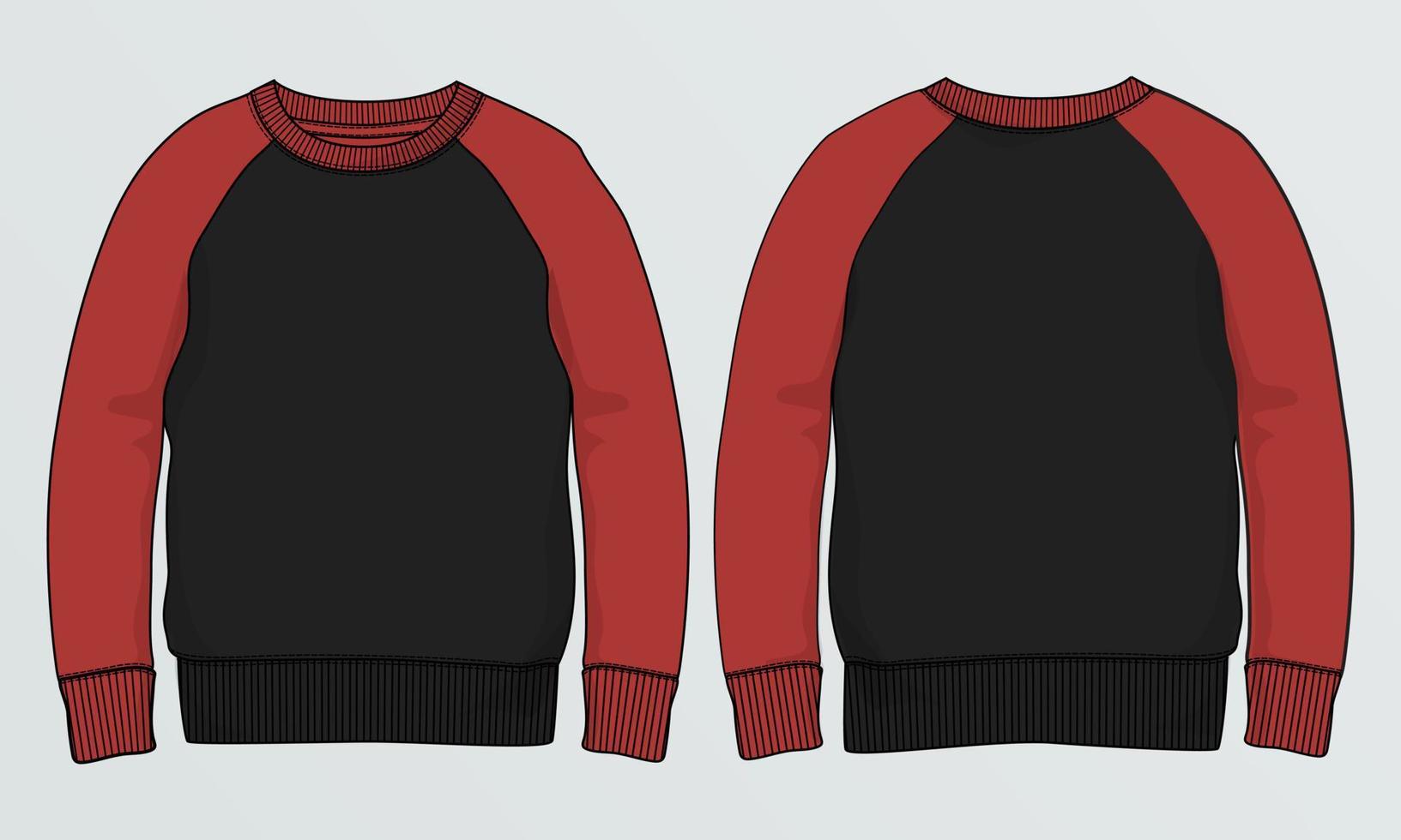 Long sleeve Sweatshirt technical fashion flat sketch vector illustration template front and back views