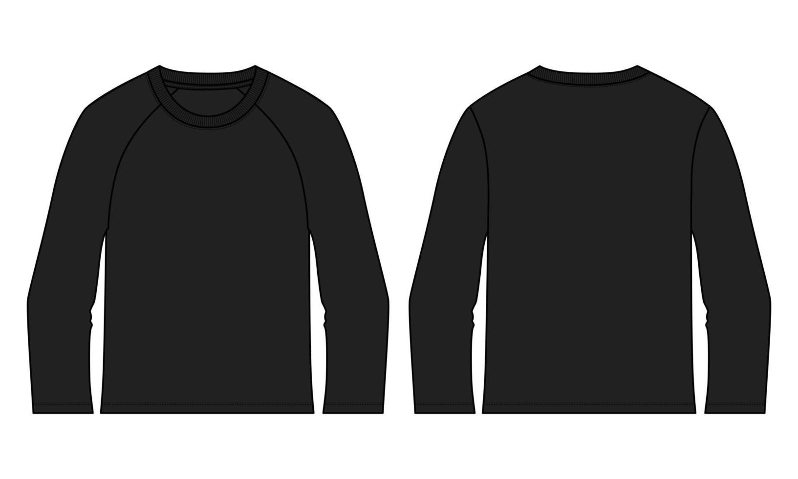 Long sleeve T shirt technical fashion flat sketch vector illustration template front and back views
