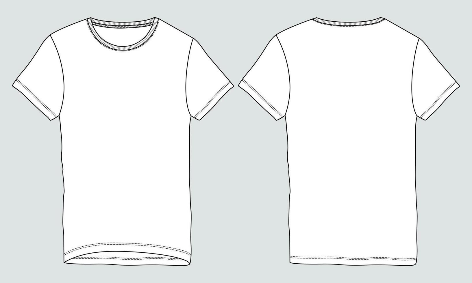 Short sleeve t shirt technical fashion flat sketch vector illustration template front and back views.