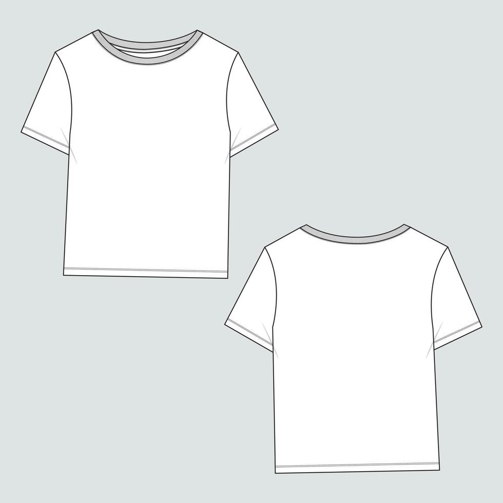 camiseta de manga larga con vista frontal y posterior de la plantilla de ilustración vectorial de boceto plano de moda técnica. vector