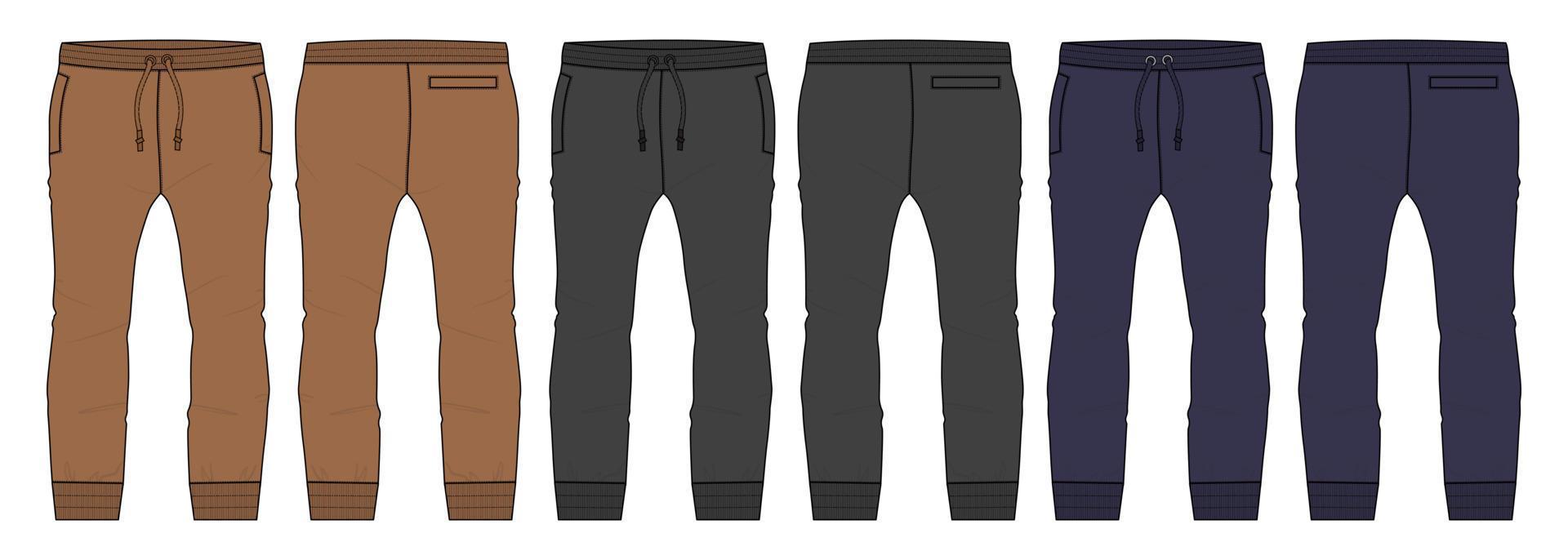 pantalones de chándal jogger de tela polar técnica moda plana dibujo vector ilustración plantilla frontal, vistas traseras.