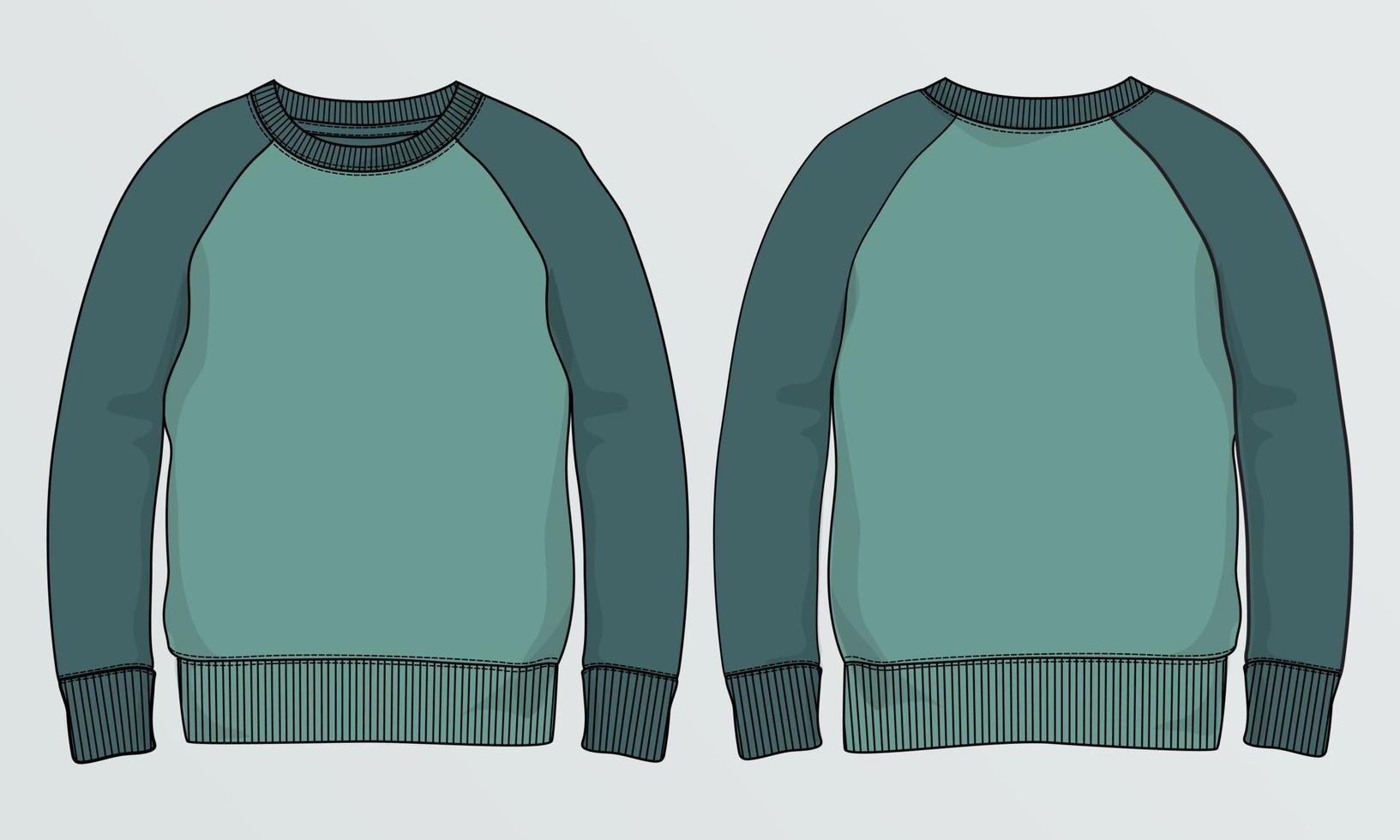 Long sleeve Sweatshirt technical fashion flat sketch vector illustration template front and back views