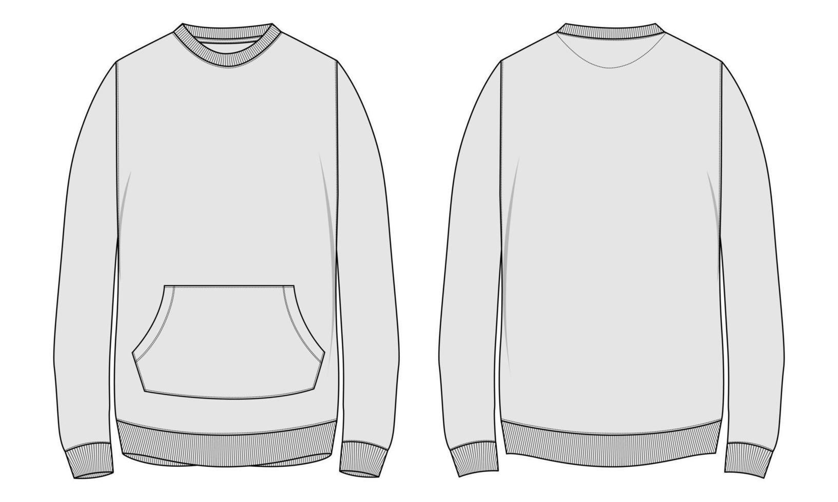 Long sleeve sweatshirt technical fashion flat sketch vector illustration template front and back views.