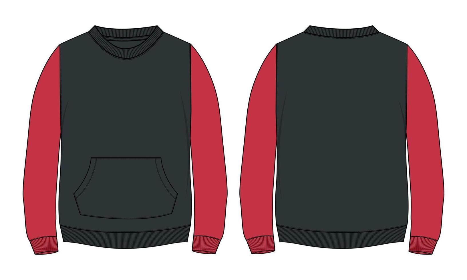Long sleeve sweatshirt technical fashion flat sketch vector illustration template front and back views.