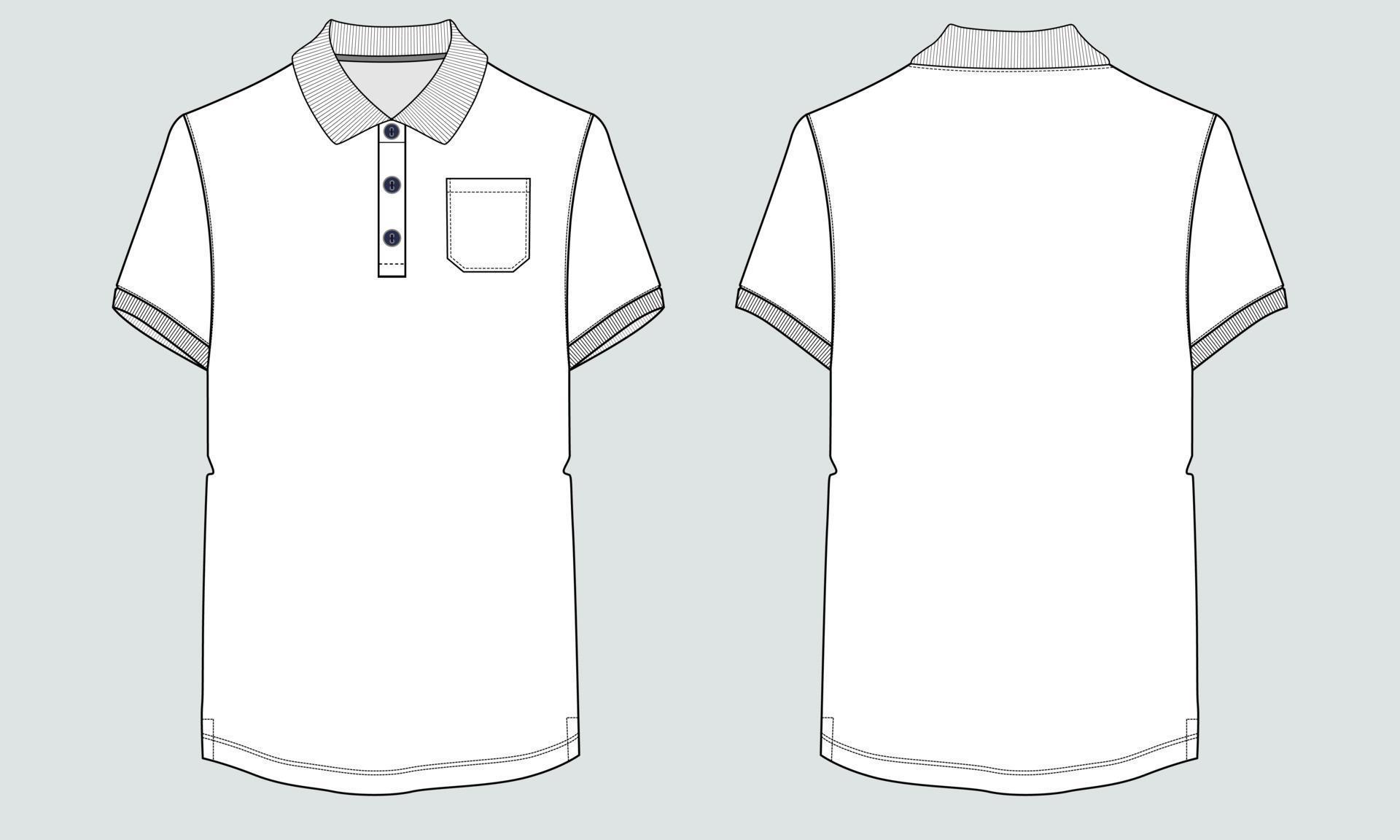 Short Sleeve Polo shirt With Pocket technical fashion flat sketch ...