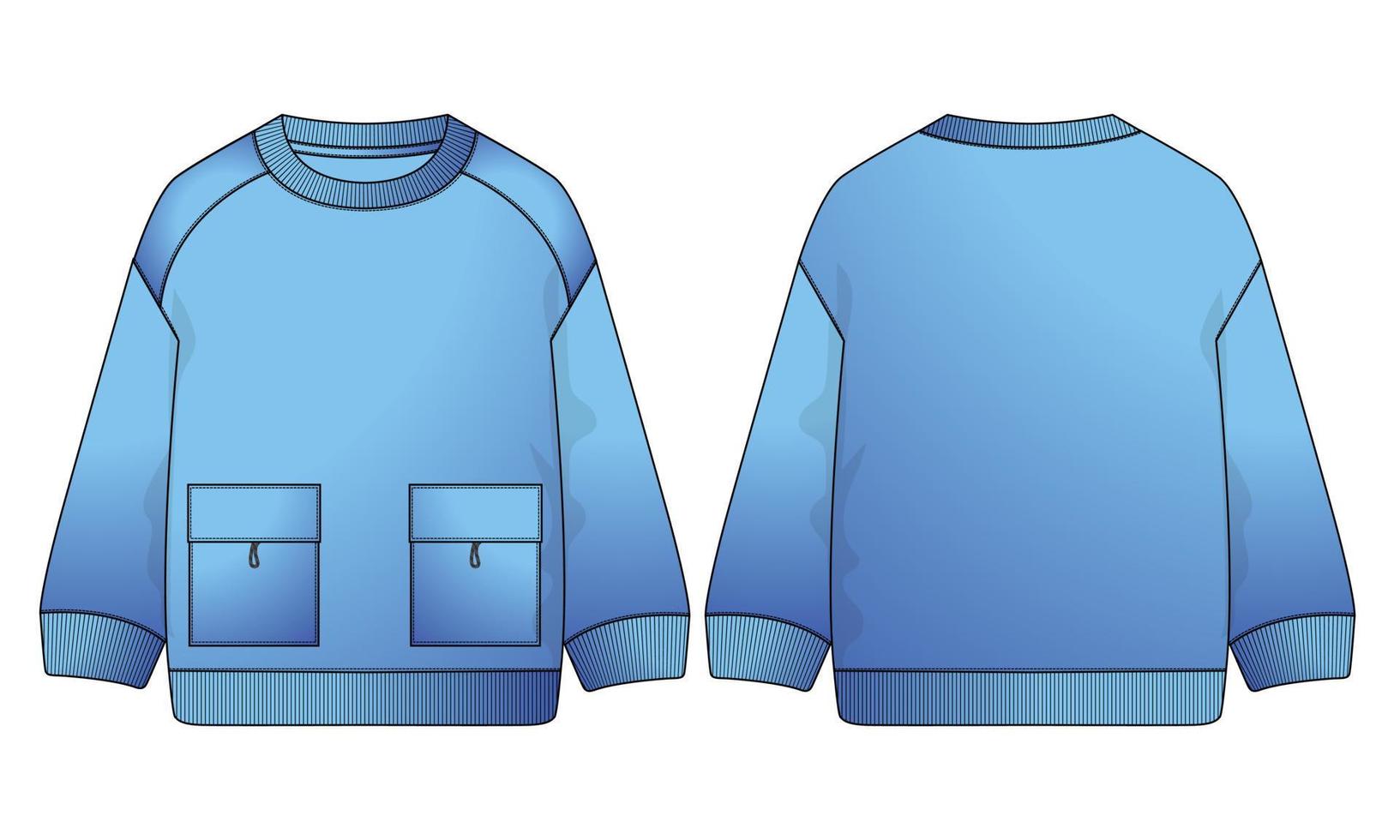 Long sleeve Sweatshirt technical fashion flat sketch vector illustration template front and back views