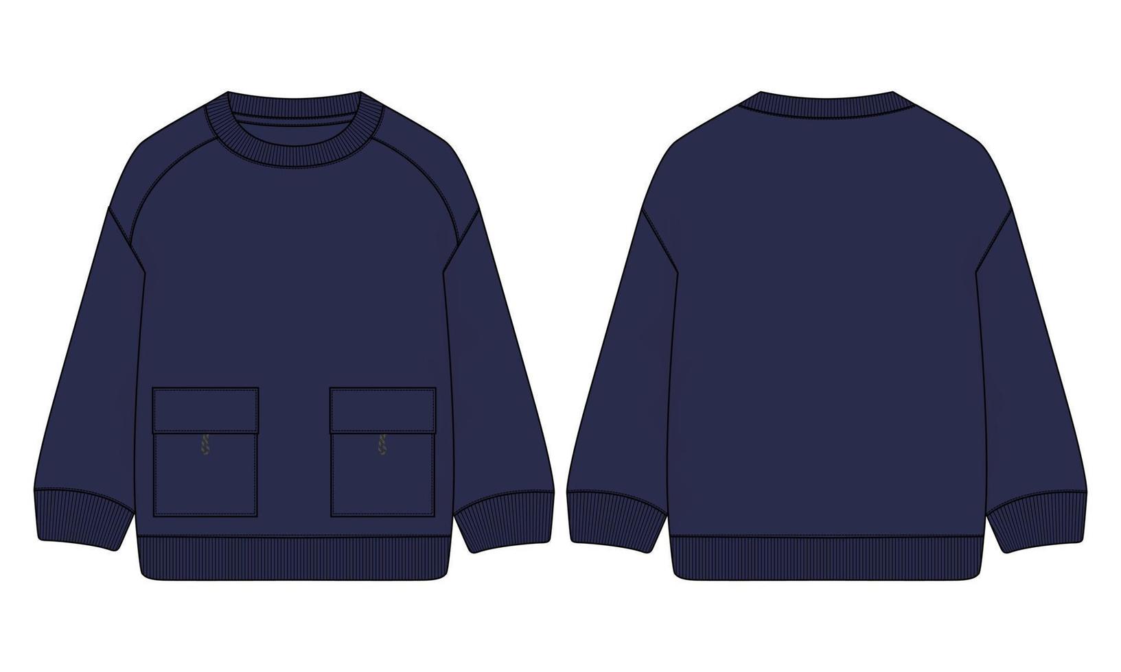 Long sleeve Sweatshirt technical fashion flat sketch vector illustration template front and back views
