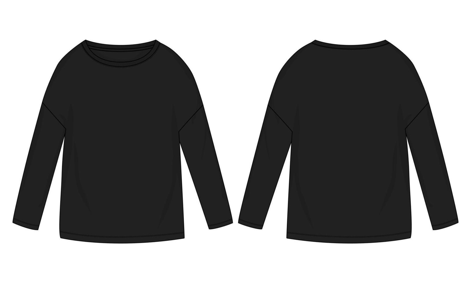 Long Sleeve T-Shirt Tops technical Fashion Flat Sketch vector template for Women's.