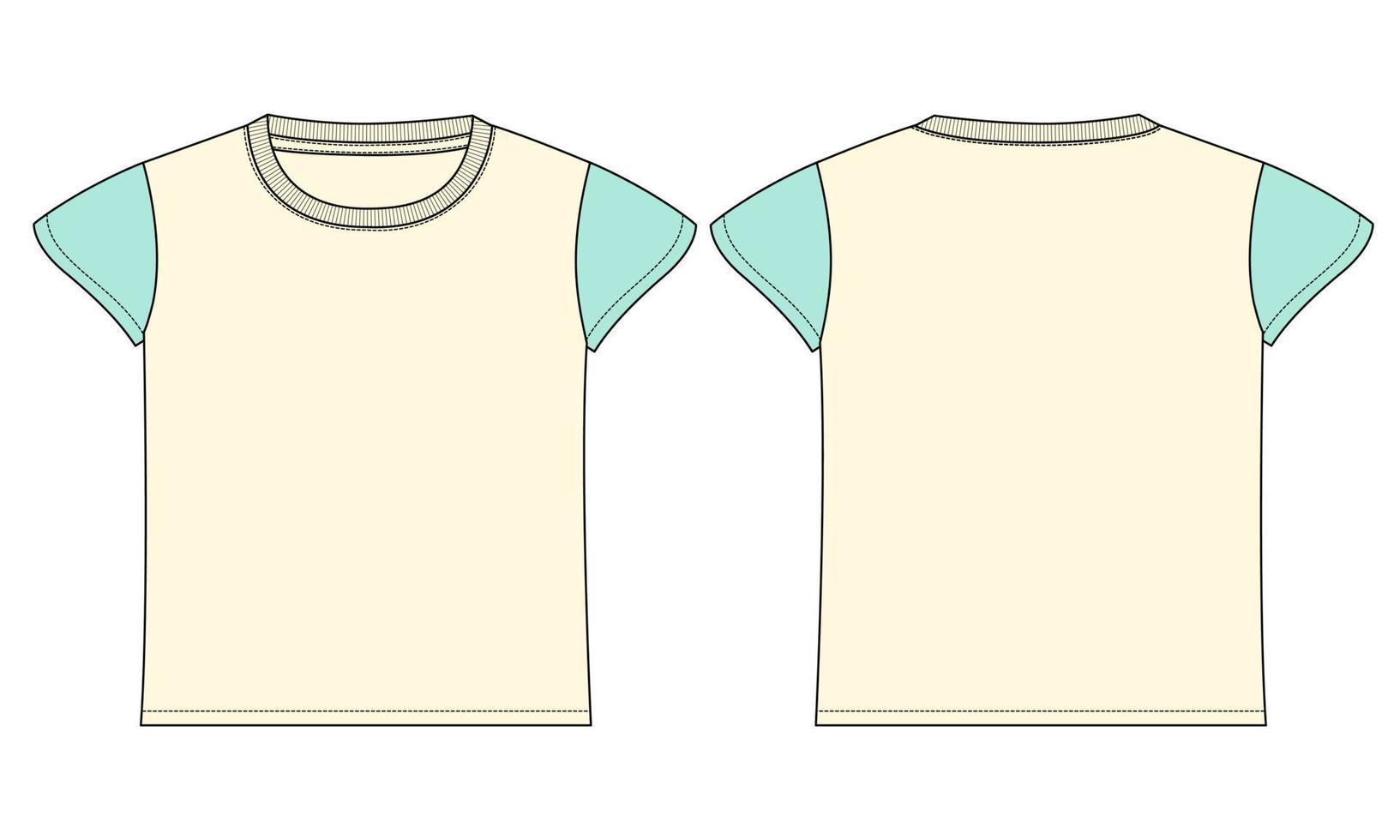 plantilla de ilustración de vector de boceto plano de moda técnica de camiseta básica para niños