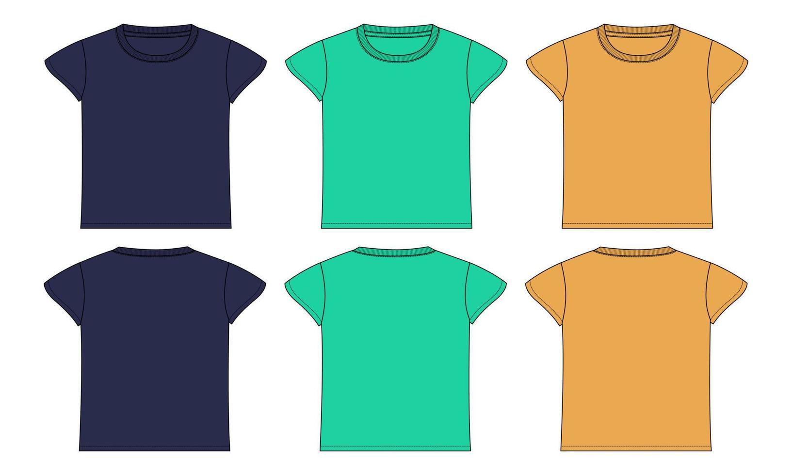 plantilla de ilustración de vector de boceto plano de moda técnica de camiseta básica para niños