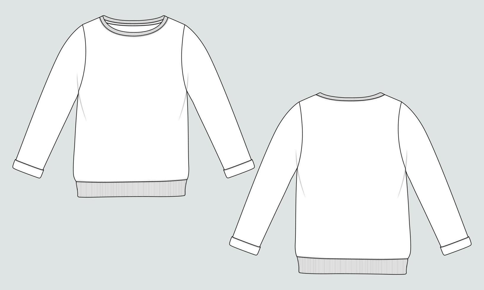 Long sleeves sweatshirt technical fashion flat sketch vector illustration template for womens