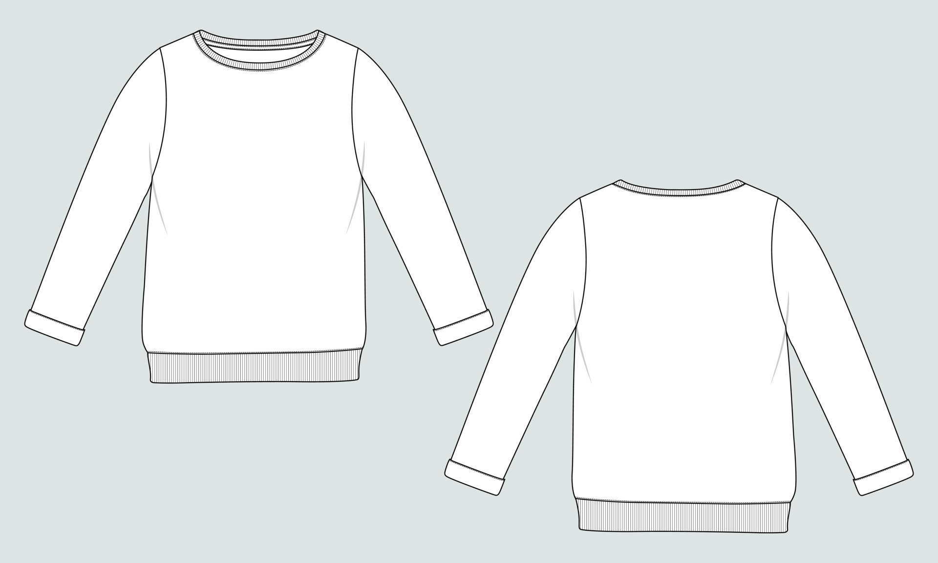 Long sleeves sweatshirt technical fashion flat sketch vector ...