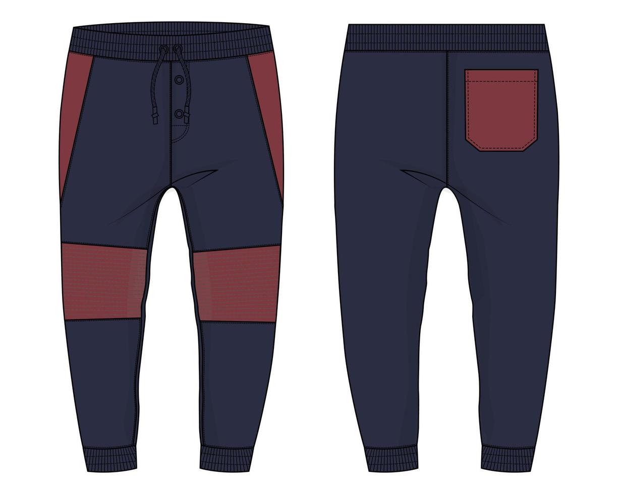 pantalones de chándal jogger de tela polar técnica moda plana dibujo vector ilustración plantilla frontal, vistas traseras.