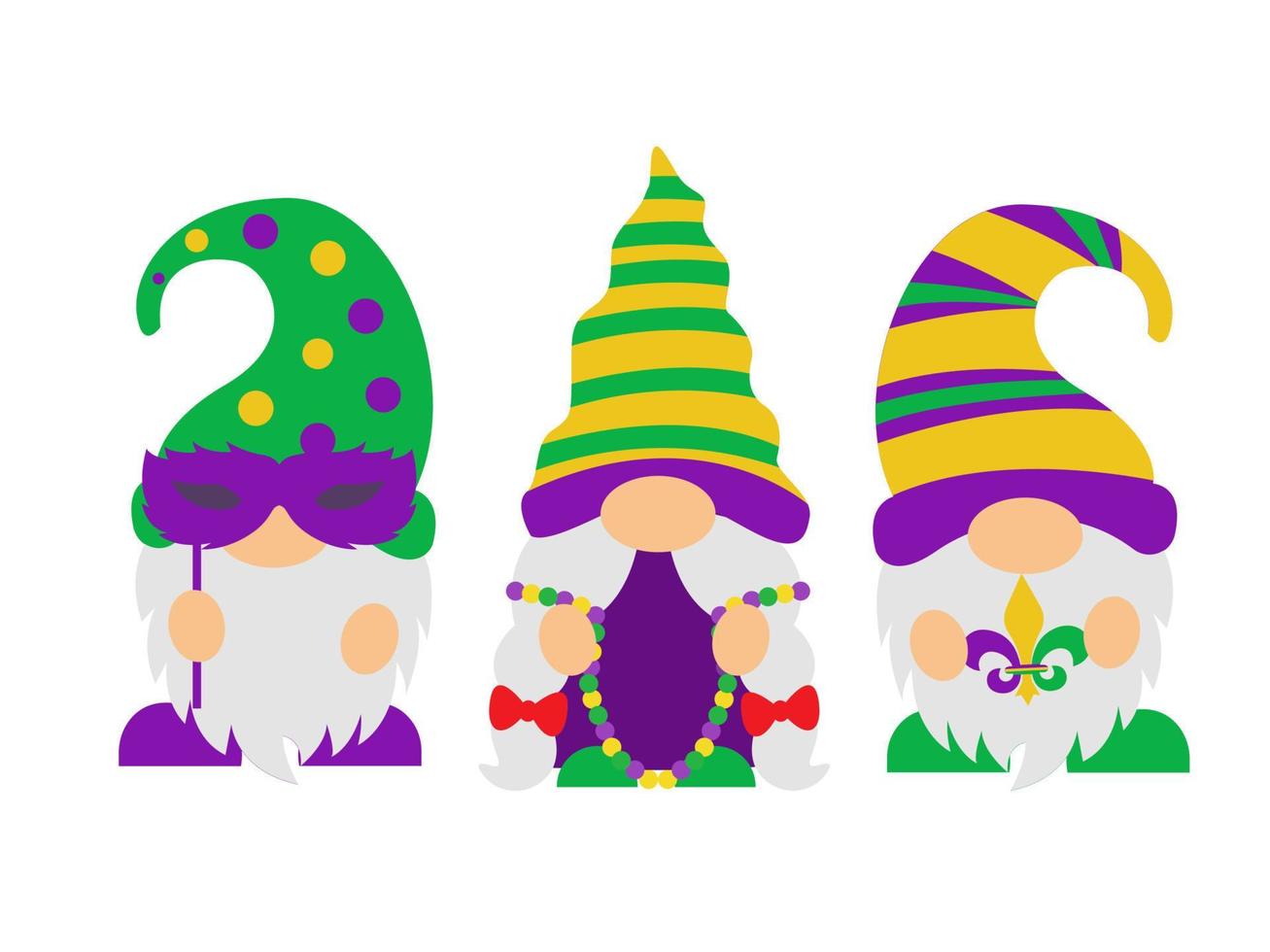 Mardi Gras Gnomes with mask, fleur de lis, and heart vector