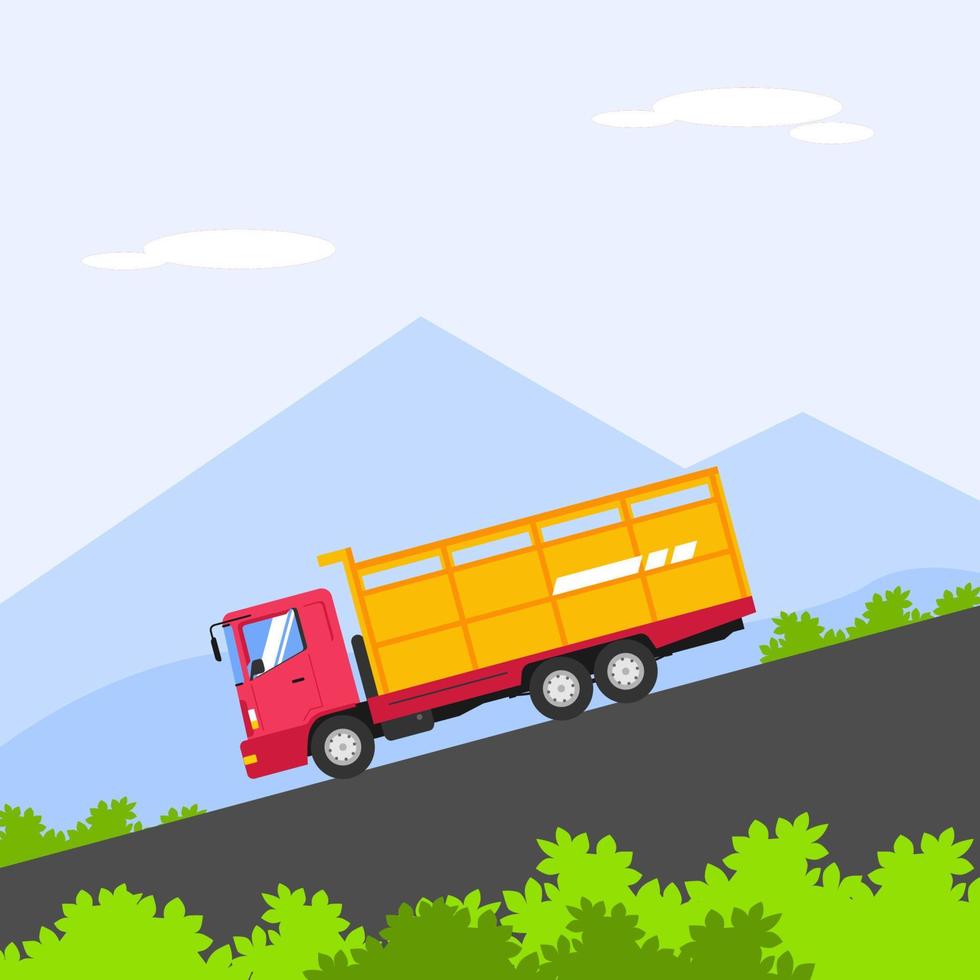 the truck goes down the hill, the road is steep, beware of failed brakes vector
