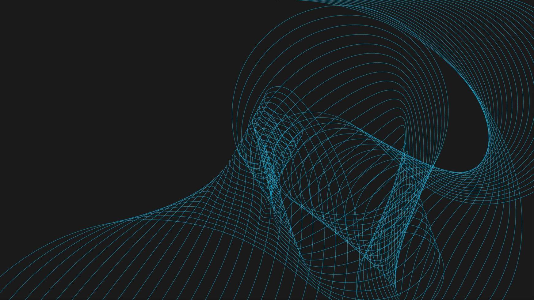 Abstract futuristic wave science, technology banner with blue grid lines on black background. Modern technology design. dynamic linear waves vector