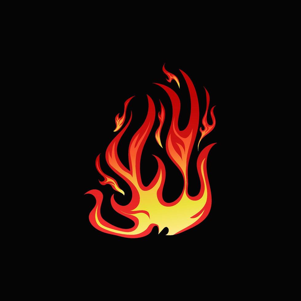 ilustración de fuego dibujada a mano sobre fondo negro para el diseño de elementos. silueta de llamas para elemento de diseño. vector
