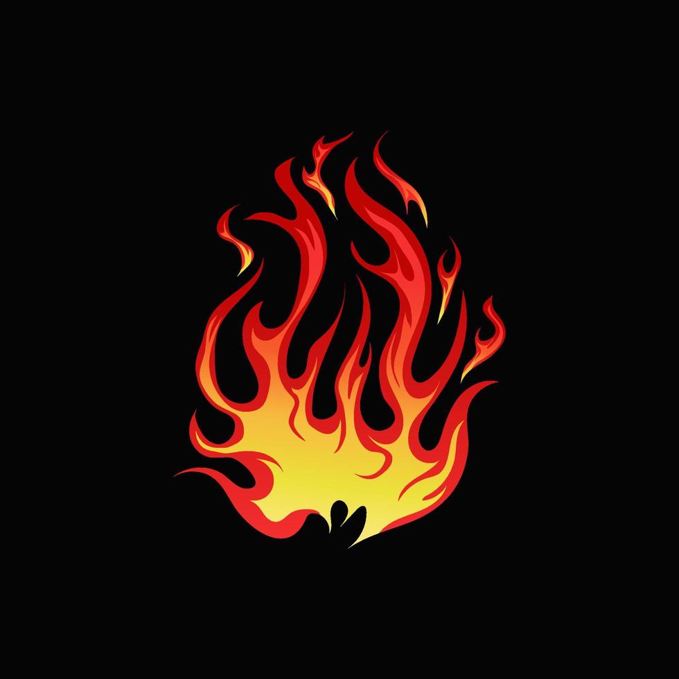 ilustración de fuego dibujada a mano sobre fondo negro para el diseño de elementos. silueta de llamas para elemento de diseño. vector