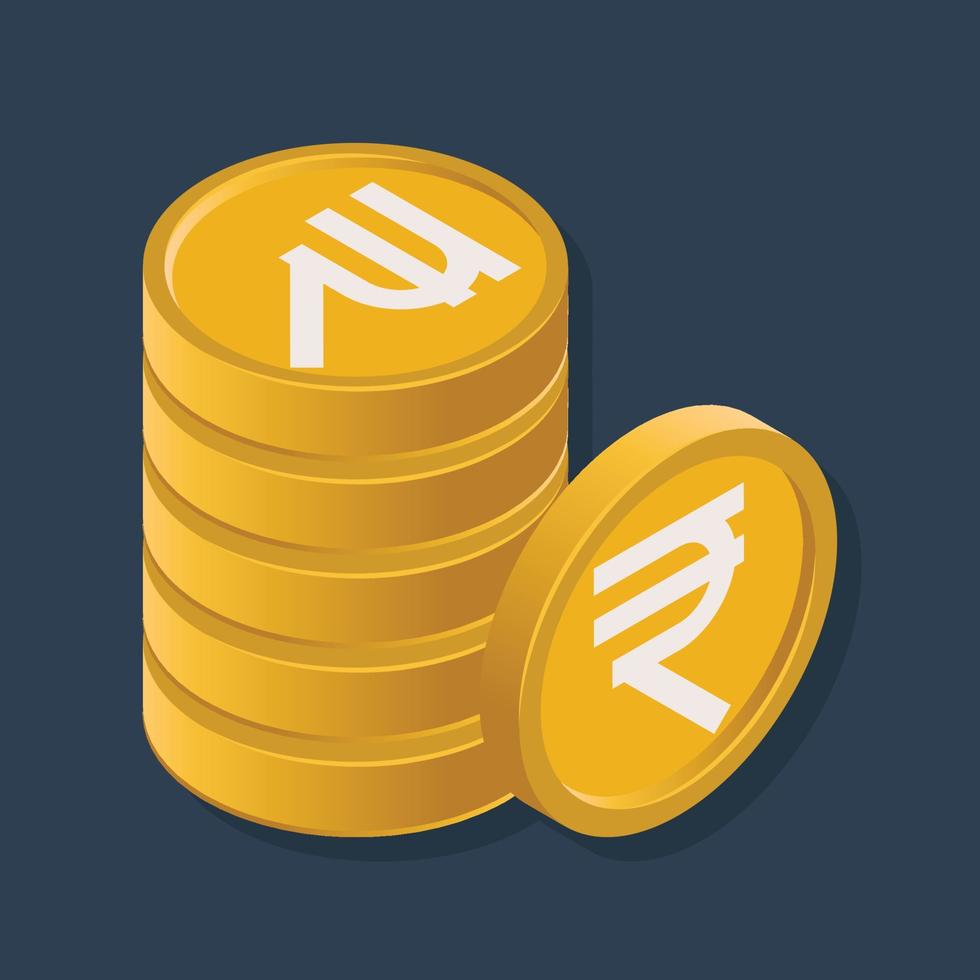 Rupee coins - Isometric 3D illustration. vector