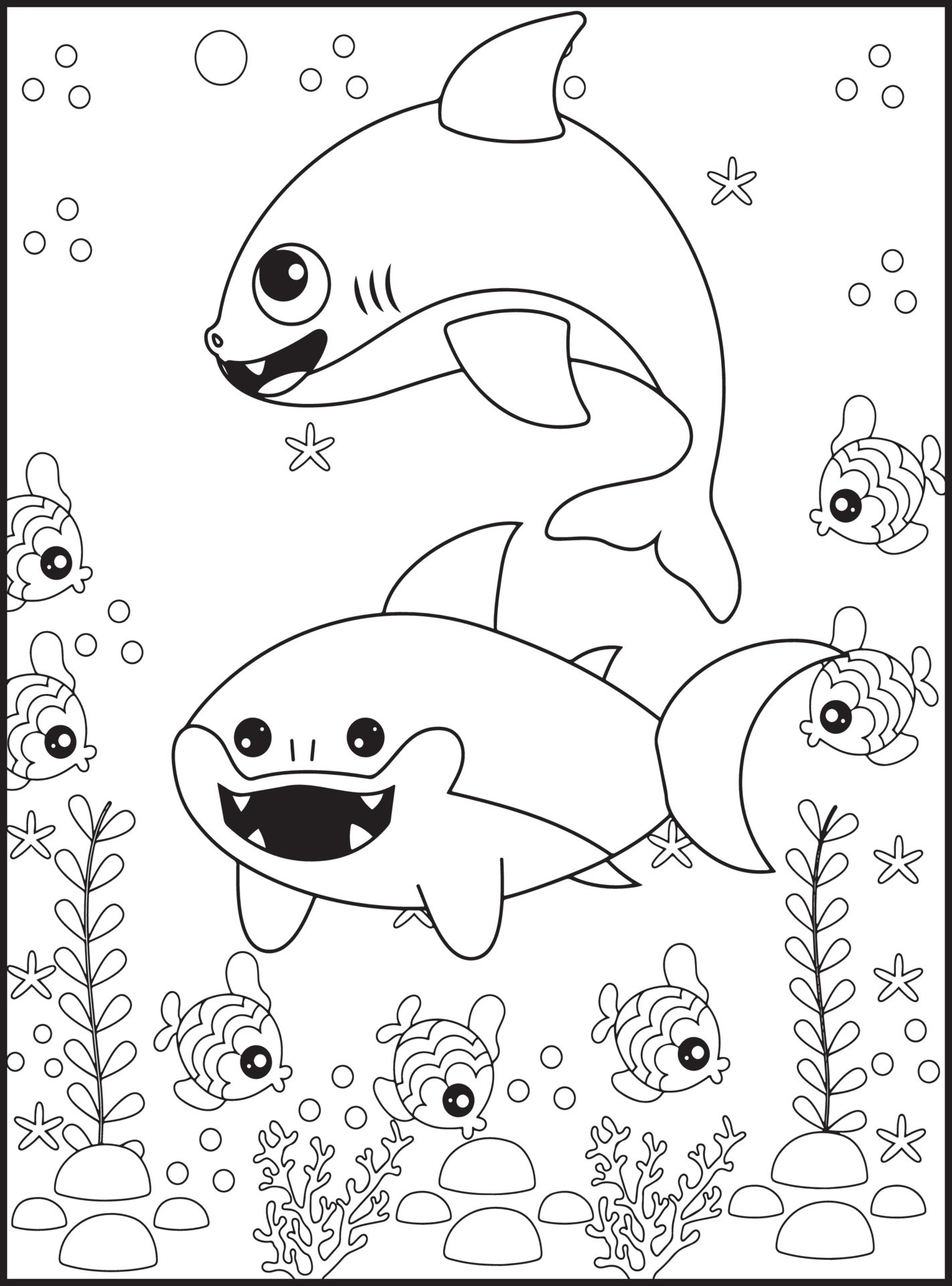 Shark Coloring Pages for Kids 17043450 Vector Art at Vecteezy