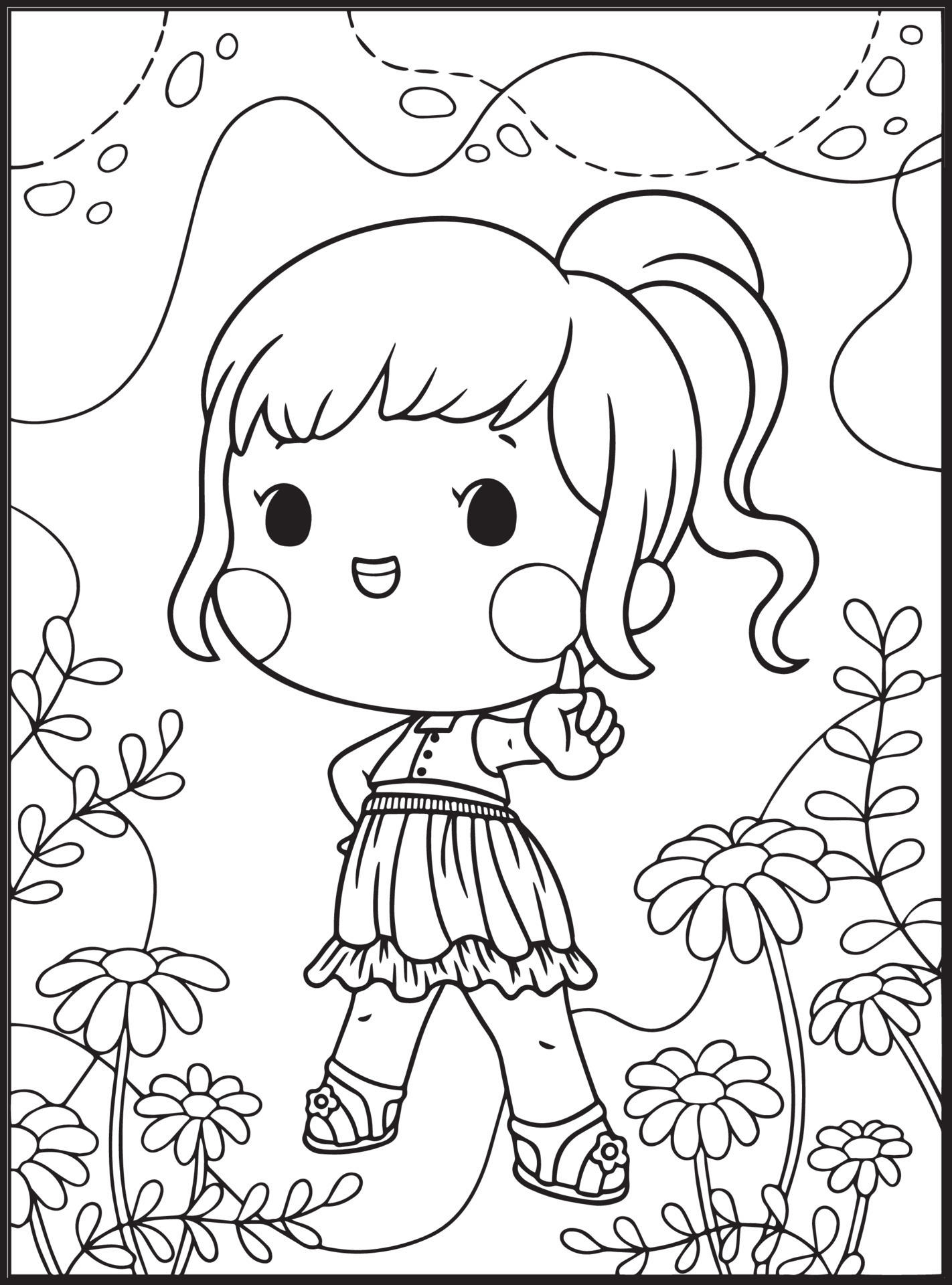 Cute Girls Coloring Pages For Kids 17043474 Vector Art At Vecteezy