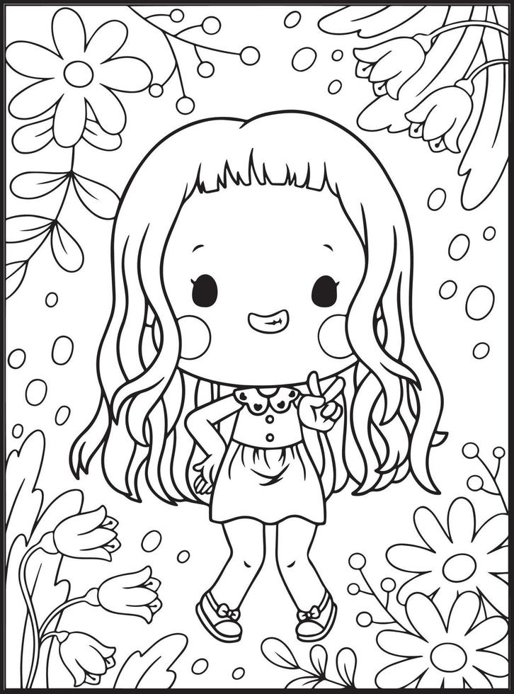Cute Girls Coloring Pages for kids vector