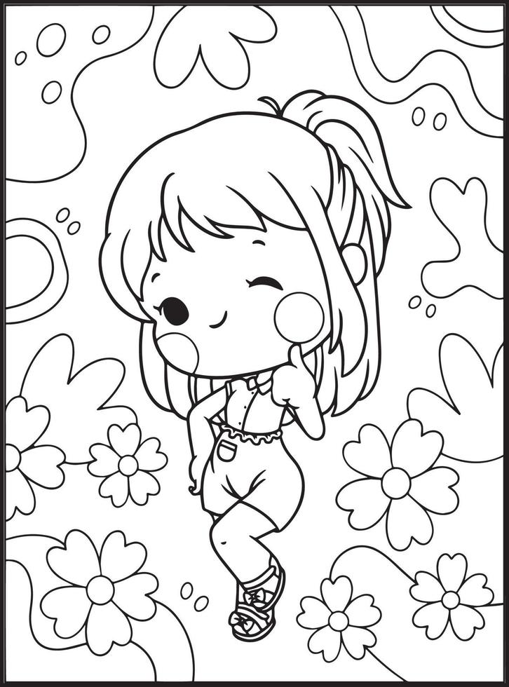 Cute Girls Coloring Pages for kids 17043489 Vector Art at Vecteezy