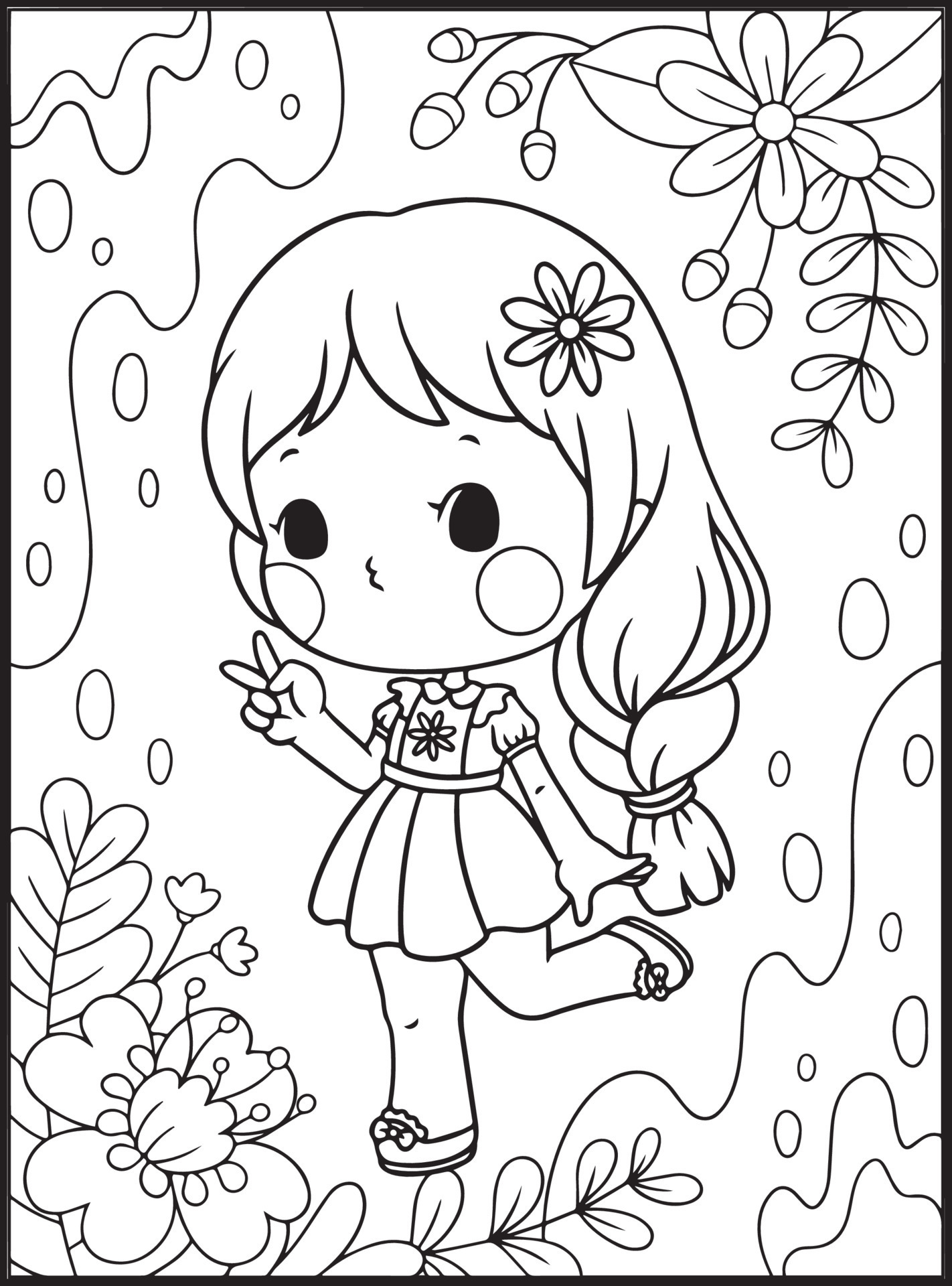 Cute Girls Coloring Pages for kids 17043489 Vector Art at Vecteezy