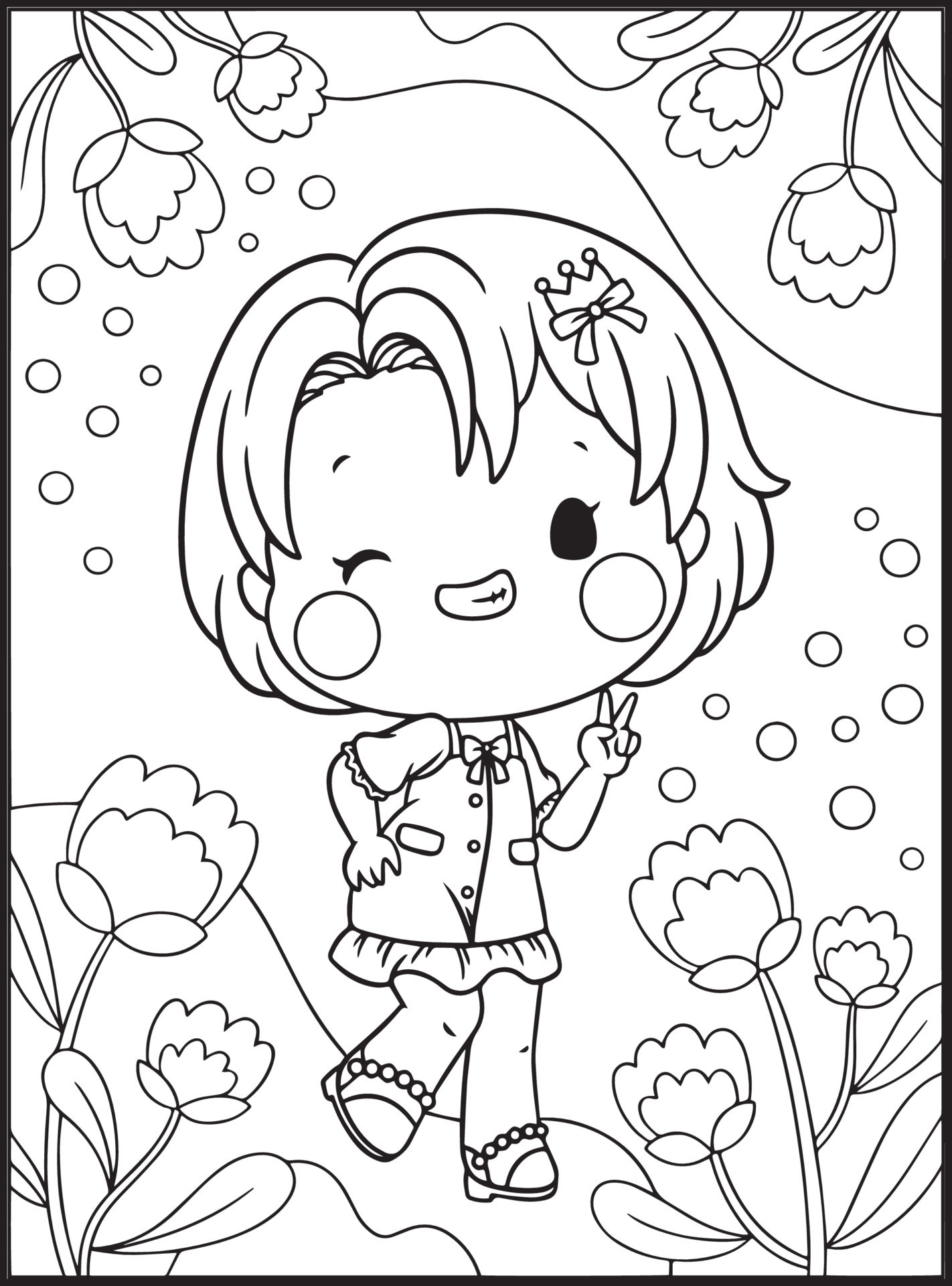 Cute Girls Coloring Pages For Kids 17043495 Vector Art At Vecteezy