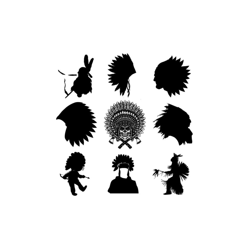 indian apache illustration set silhouette design vector