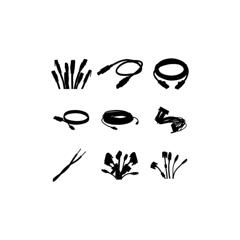 cable electric set silhouette design vector