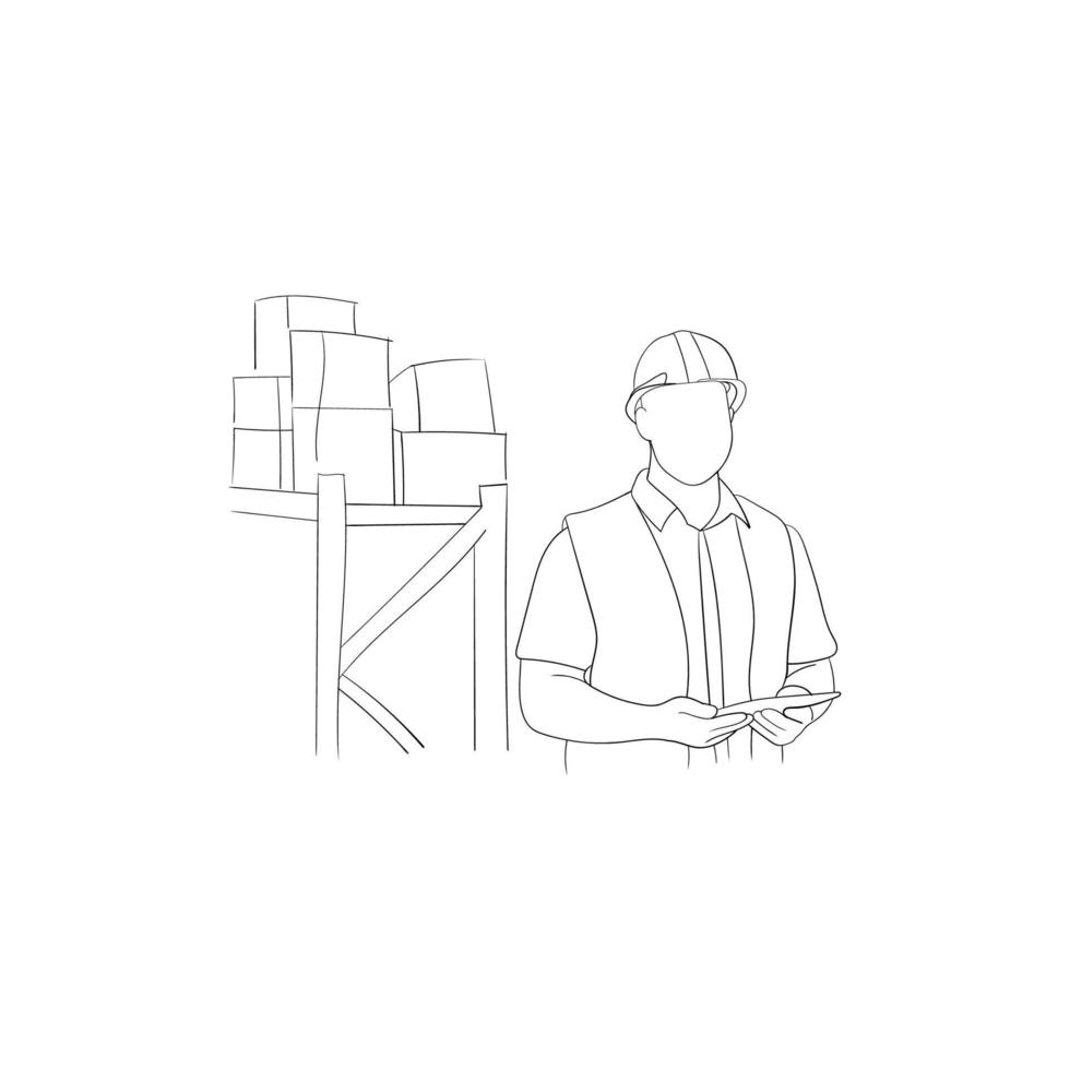 factory worker line art creative design vector